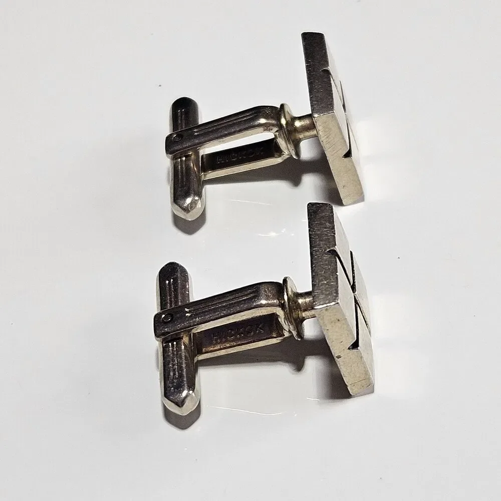 Vintage Hickok Cufflinks Set Silver Tone With Black Square Box